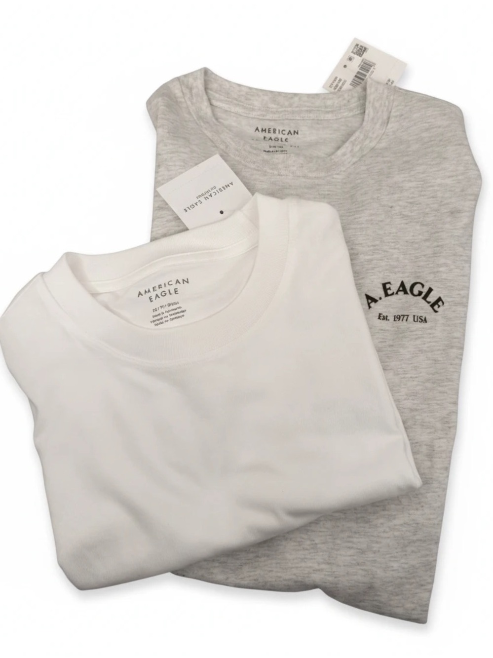 American Eagle, 2 Short Sleeve Crew Neck Tees - White & Gray. Size Small, XS